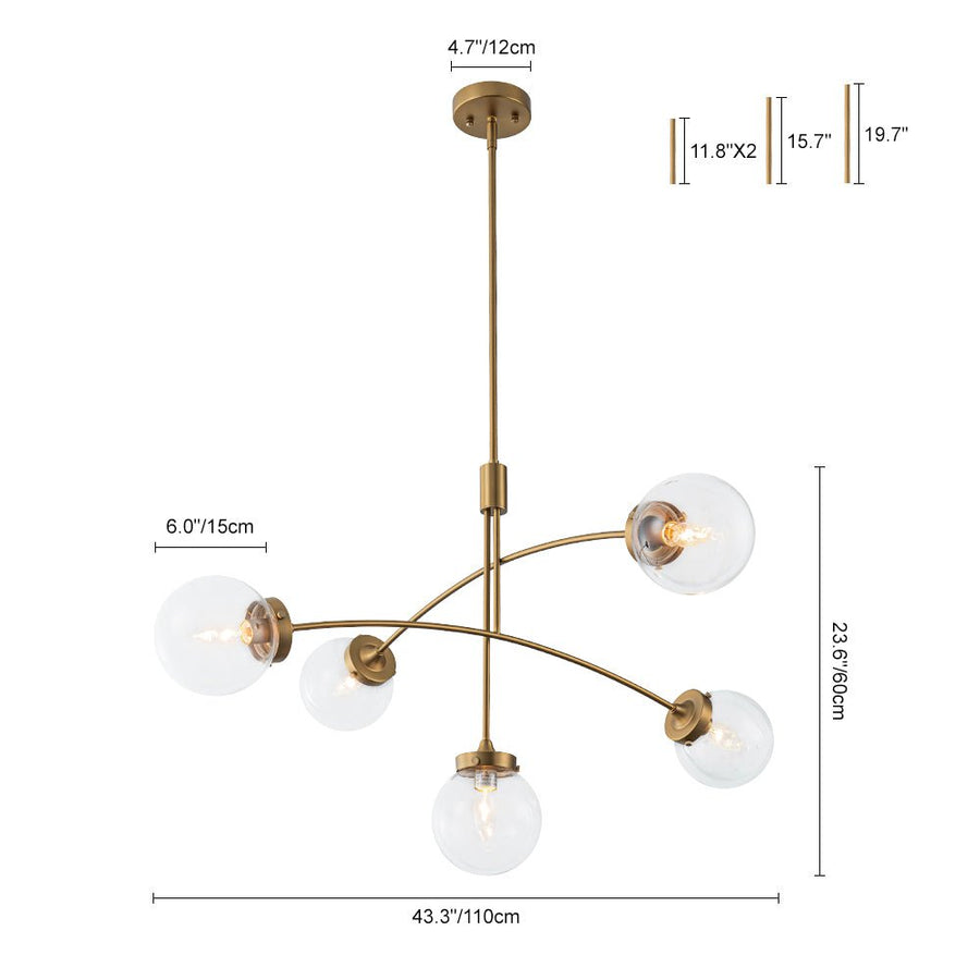 Chandelierias - Mid - century 5 - Light Glass Globe Branch Chandelier - Chandeliers - Gold - Forsted