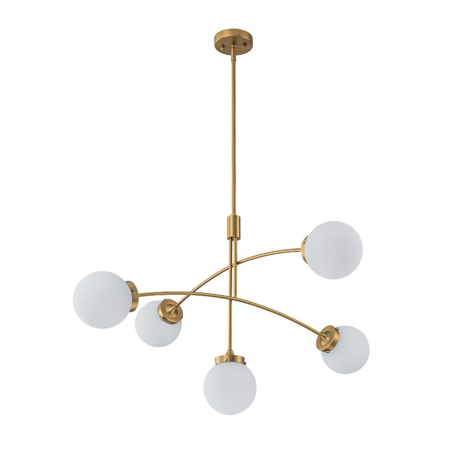 Chandelierias - Mid - century 5 - Light Glass Globe Branch Chandelier - Chandeliers - Gold - Forsted