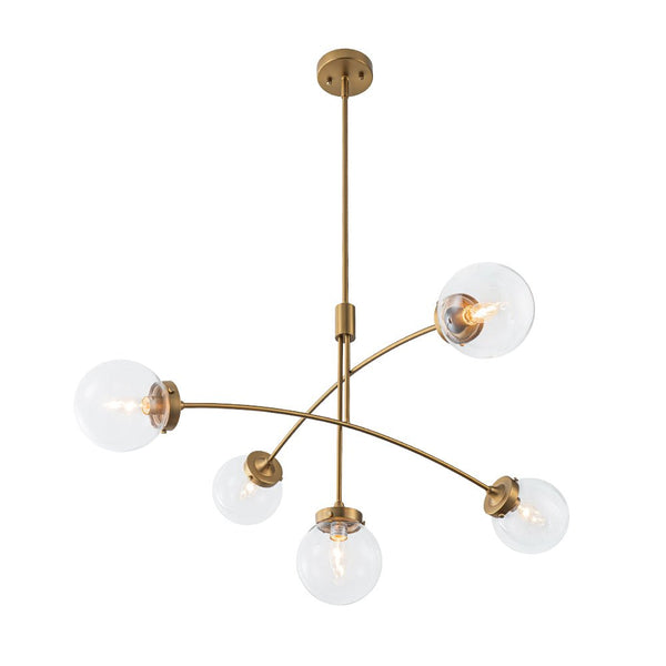 Chandelierias - Mid - century 5 - Light Glass Globe Branch Chandelier - Chandeliers - Gold - Forsted