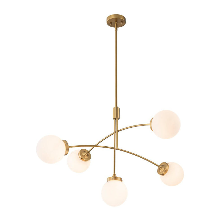 Chandelierias - Mid - century 5 - Light Glass Globe Branch Chandelier - Chandeliers - Gold - Forsted