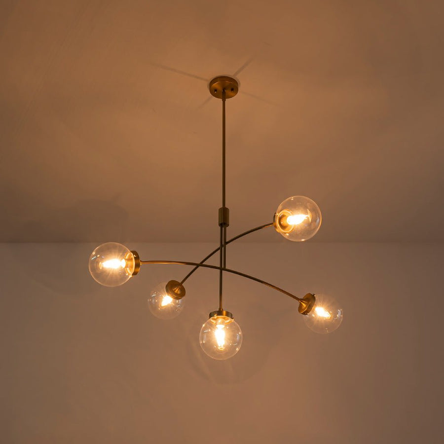 Chandelierias - Mid - century 5 - Light Glass Globe Branch Chandelier - Chandeliers - Gold - Forsted