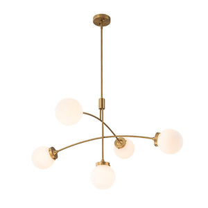 Chandelierias - Mid - century 5 - Light Glass Globe Branch Chandelier - Chandeliers - Gold - Forsted