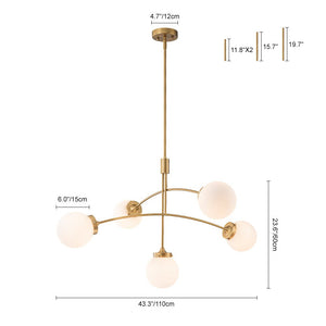 Chandelierias - Mid - century 5 - Light Glass Globe Branch Chandelier - Chandeliers - Gold - Forsted