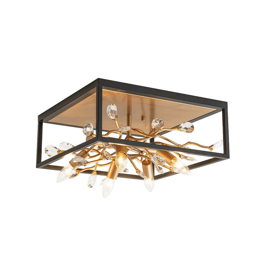 Chandelierias - Mid - century 5 - Light Square Branch Crystal Semi - Flush Mount - Semi Flush - Black & Gold - 