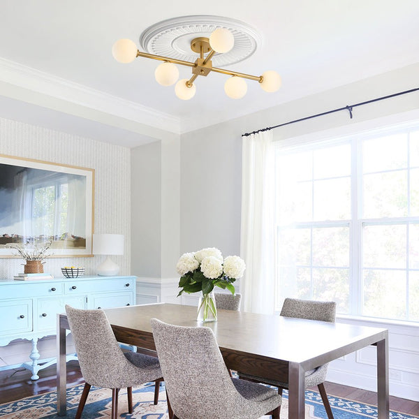 Chandelierias - Mid - Century 6 - Light Frosted Glass Linear Sputnik Semi Flush Mount - Semi Flush - 6 Bulbs - 
