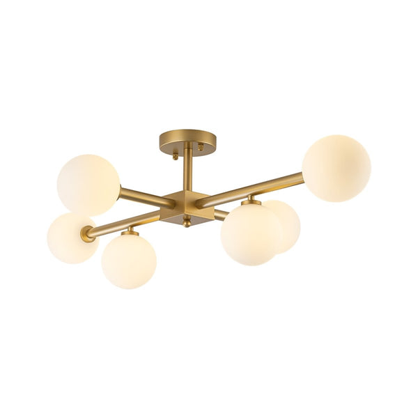 Chandelierias - Mid - Century 6 - Light Frosted Glass Linear Sputnik Semi Flush Mount - Semi Flush - 6 Bulbs - 