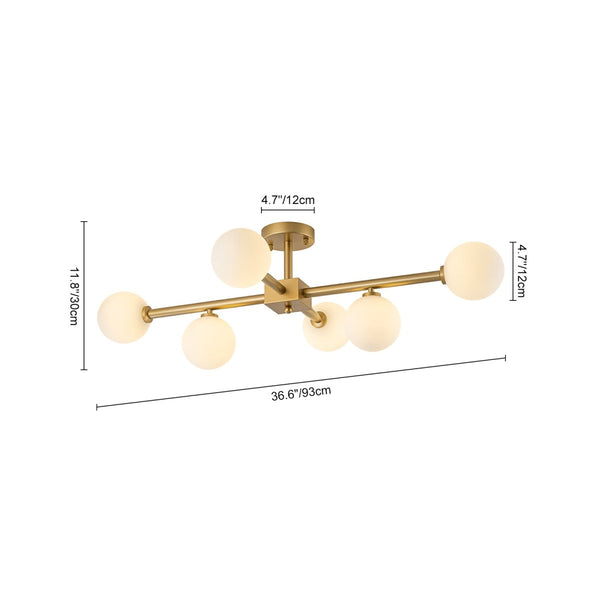 Chandelierias - Mid - Century 6 - Light Frosted Glass Linear Sputnik Semi Flush Mount - Semi Flush - 6 Bulbs - 
