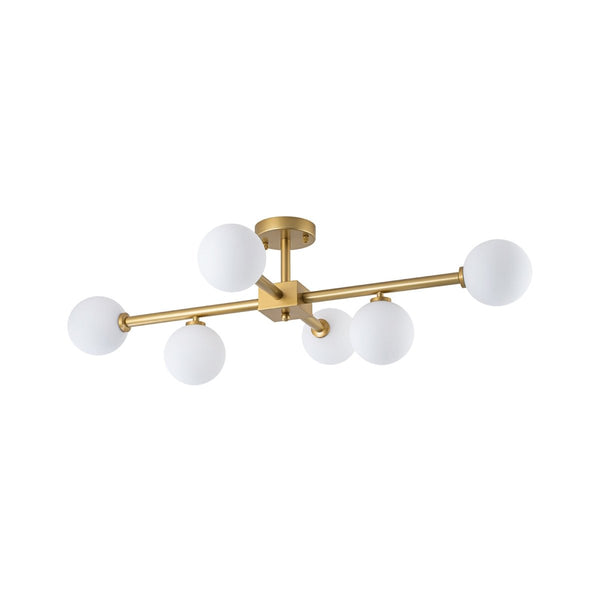 Chandelierias - Mid - Century 6 - Light Frosted Glass Linear Sputnik Semi Flush Mount - Semi Flush - 6 Bulbs - 