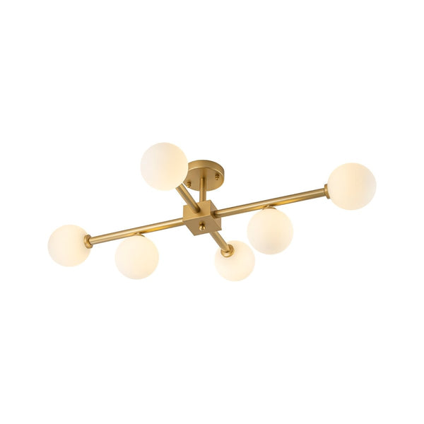 Chandelierias - Mid - Century 6 - Light Frosted Glass Linear Sputnik Semi Flush Mount - Semi Flush - 6 Bulbs - 
