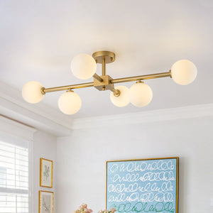 Chandelierias - Mid - Century 6 - Light Frosted Glass Linear Sputnik Semi Flush Mount - Semi Flush - 6 Bulbs - 