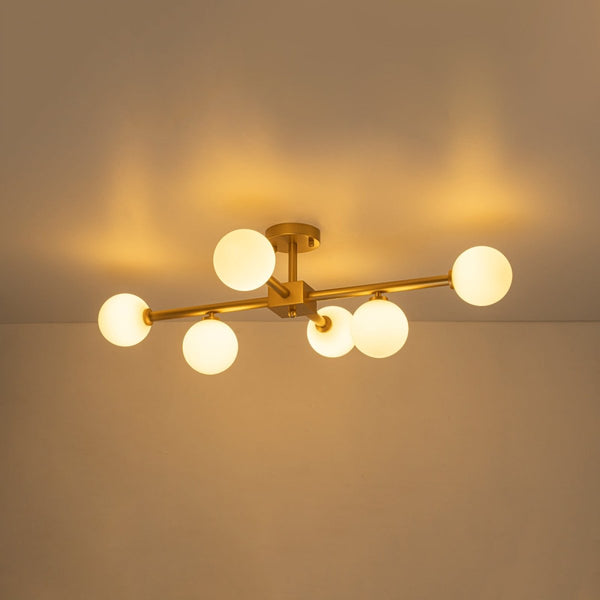 Chandelierias - Mid - Century 6 - Light Frosted Glass Linear Sputnik Semi Flush Mount - Semi Flush - 6 Bulbs - 