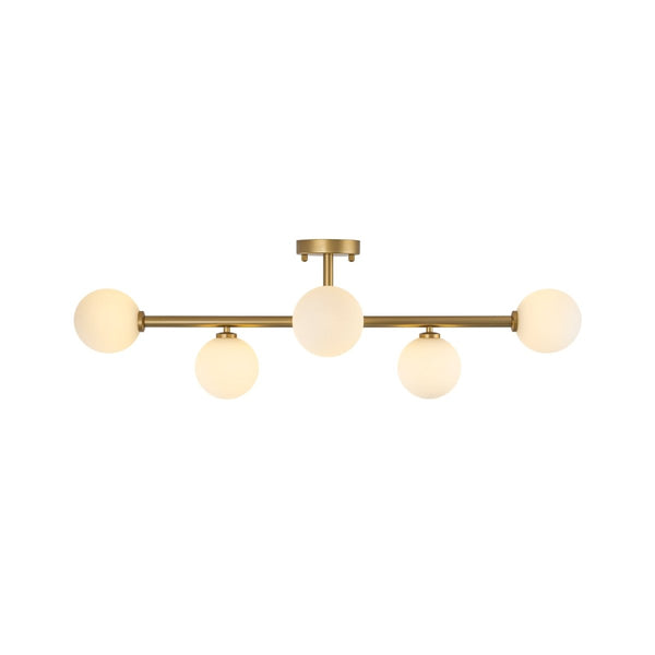 Chandelierias - Mid - Century 6 - Light Frosted Glass Linear Sputnik Semi Flush Mount - Semi Flush - 6 Bulbs - 