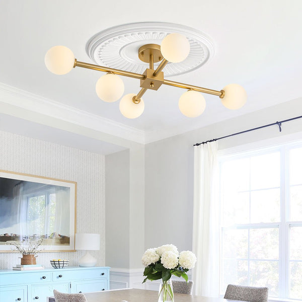 Chandelierias - Mid - Century 6 - Light Frosted Glass Linear Sputnik Semi Flush Mount - Semi Flush - 6 Bulbs - 