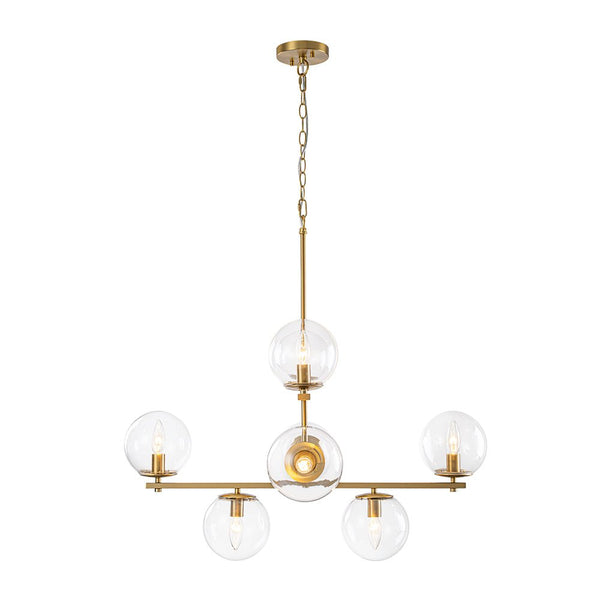 Chandelierias - Mid - century 8 - Light Airy Clear Glass Linear Chandelier - Chandeliers - Brass - 