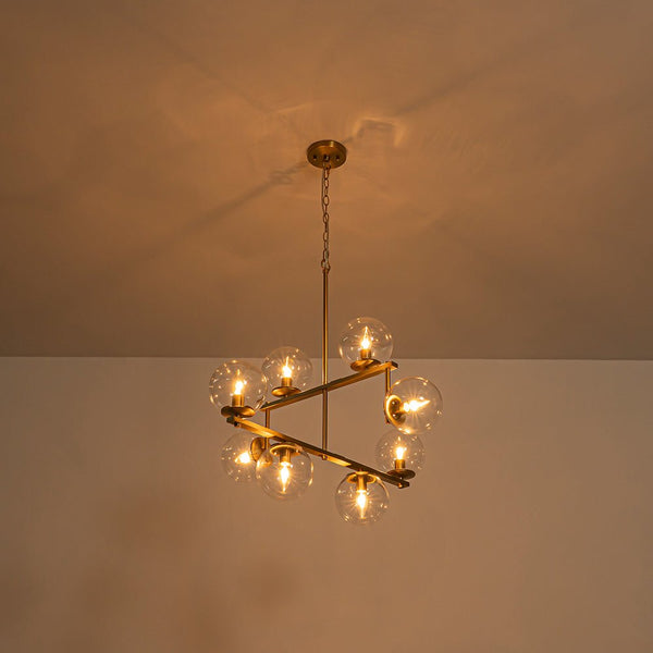 Chandelierias - Mid - century 8 - Light Airy Clear Glass Linear Chandelier - Chandeliers - Brass - 