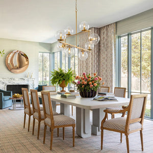 Chandelierias - Mid - century 8 - Light Airy Clear Glass Linear Chandelier - Chandeliers - Brass - 