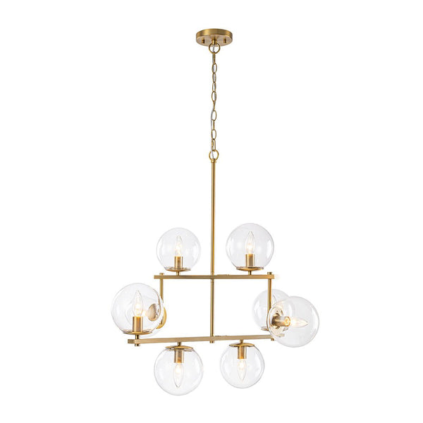 Chandelierias - Mid - century 8 - Light Airy Clear Glass Linear Chandelier - Chandeliers - Brass - 