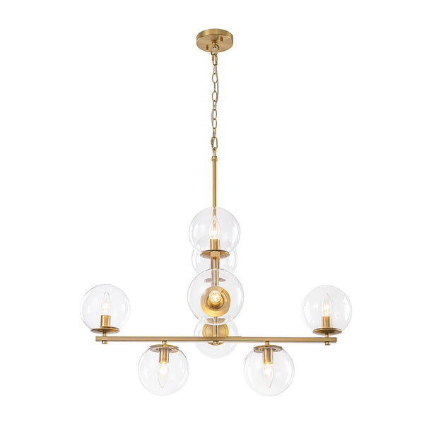 Chandelierias - Mid - century 8 - Light Airy Clear Glass Linear Chandelier - Chandeliers - Brass - 
