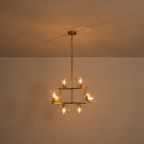 Chandelierias - Mid - century 8 - Light Airy Clear Glass Linear Chandelier - Chandeliers - Brass - 