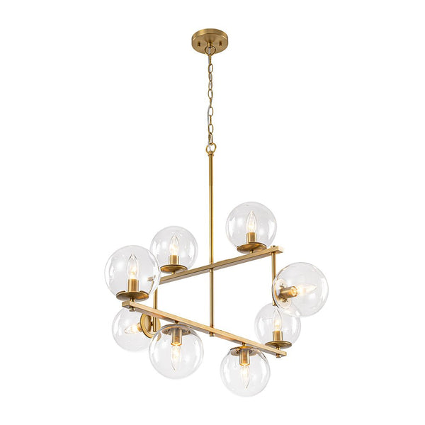 Chandelierias - Mid - century 8 - Light Airy Clear Glass Linear Chandelier - Chandeliers - Brass - 