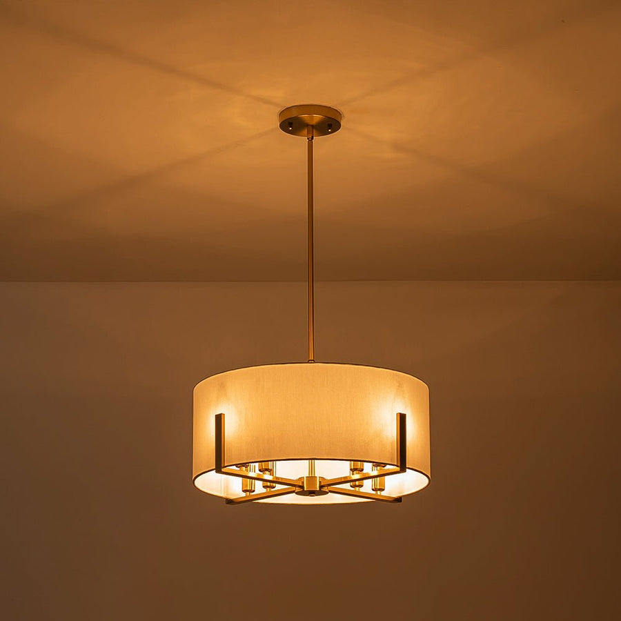 Chandelierias - Mid - century 8 - Light Drum Semi - Flush Mount /Pendant - Chandeliers - Brass - 