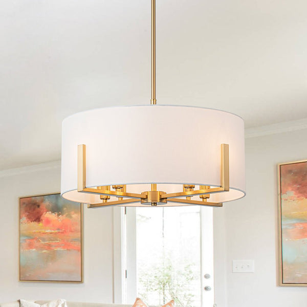 Chandelierias - Mid - century 8 - Light Drum Semi - Flush Mount /Pendant - Chandeliers - Brass - 