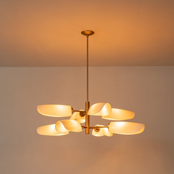 Chandelierias - Mid - Century 8 - Light Glossy Leaf Glass Sputnik Tiered Chandelier - Chandelier - Brass - 