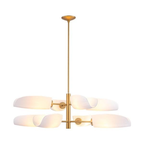Chandelierias - Mid - Century 8 - Light Glossy Leaf Glass Sputnik Tiered Chandelier - Chandelier - Brass - 