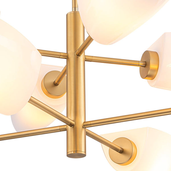 Chandelierias - Mid - Century 8 - Light Glossy Leaf Glass Sputnik Tiered Chandelier - Chandelier - Brass - 