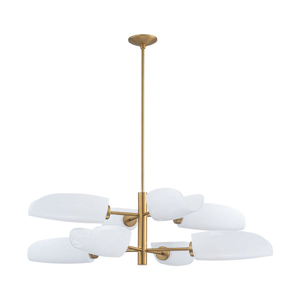Chandelierias - Mid - Century 8 - Light Glossy Leaf Glass Sputnik Tiered Chandelier - Chandelier - Brass - 
