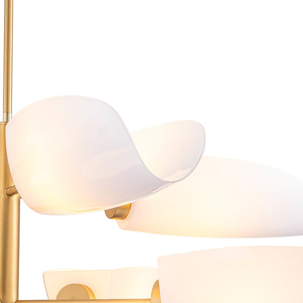 Chandelierias - Mid - Century 8 - Light Glossy Leaf Glass Sputnik Tiered Chandelier - Chandelier - Brass - 
