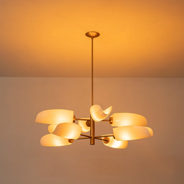 Chandelierias - Mid - Century 8 - Light Glossy Leaf Glass Sputnik Tiered Chandelier - Chandelier - Brass - 