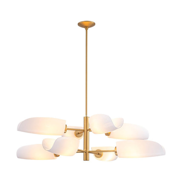 Chandelierias - Mid - Century 8 - Light Glossy Leaf Glass Sputnik Tiered Chandelier - Chandelier - Brass - 