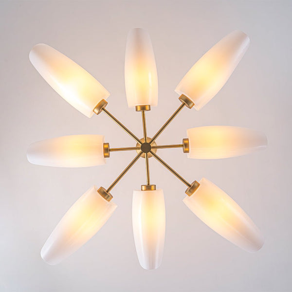 Chandelierias - Mid - Century 8 - Light Glossy Leaf Glass Sputnik Tiered Chandelier - Chandelier - Brass - 