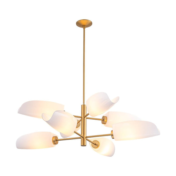 Chandelierias - Mid - Century 8 - Light Glossy Leaf Glass Sputnik Tiered Chandelier - Chandelier - Brass - 