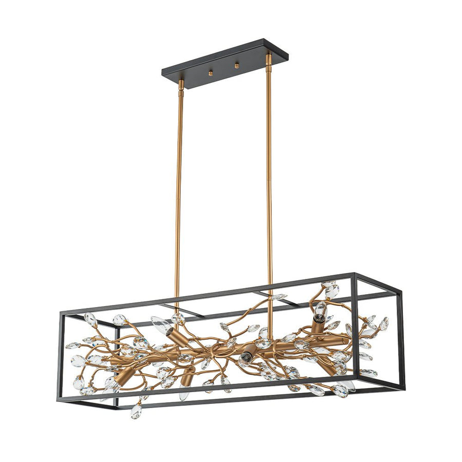 Chandelierias - Mid - century 8 - Light Rectangular Branch Crystal Island Chandelier - Chandelier - Black and Gold - 