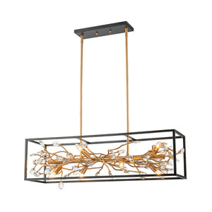 Chandelierias - Mid - century 8 - Light Rectangular Branch Crystal Island Chandelier - Chandelier - Black and Gold - 