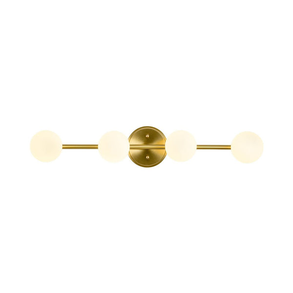 Chandelierias - Mid - century Aged Brass Glass Globe Linear Vanity Light - Wall Light - 3 Bulbs - 