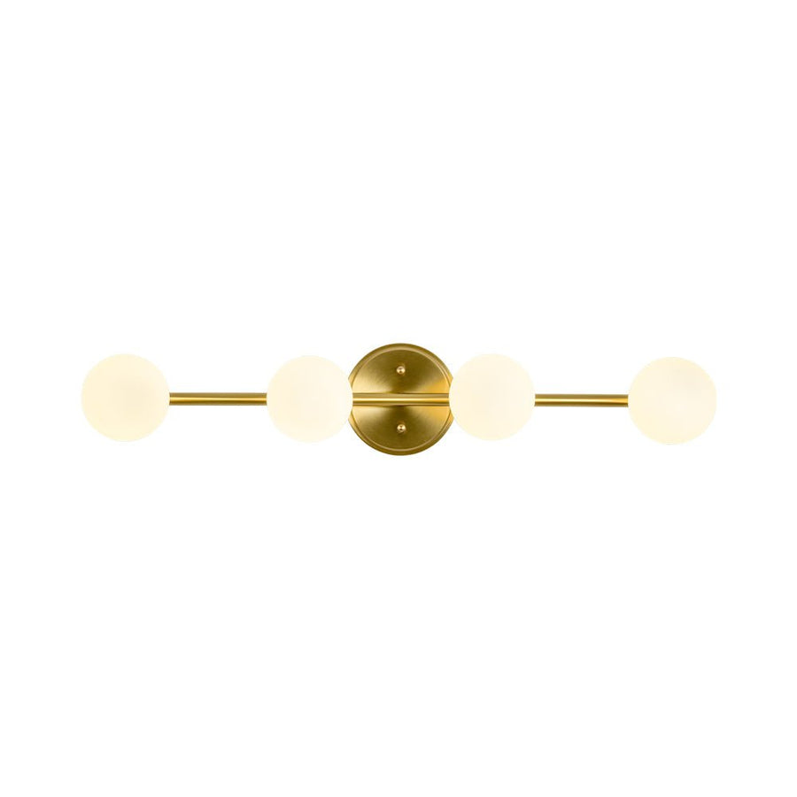 Chandelierias - Mid - century Aged Brass Glass Globe Linear Vanity Light - Wall Light - 3 Bulbs - 