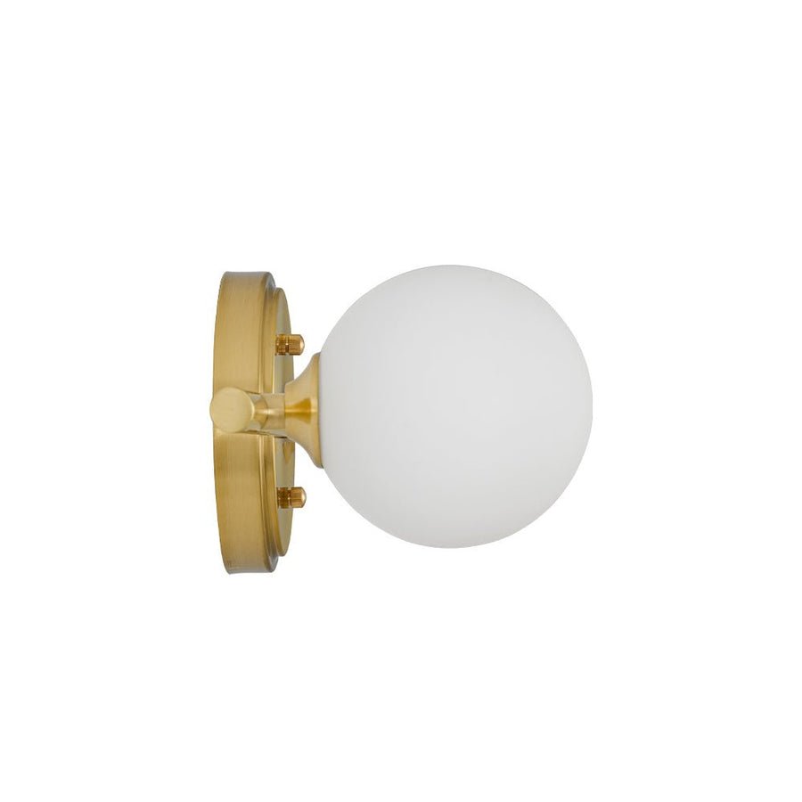 Chandelierias - Mid - century Aged Brass Glass Globe Linear Vanity Light - Wall Light - 3 Bulbs - 