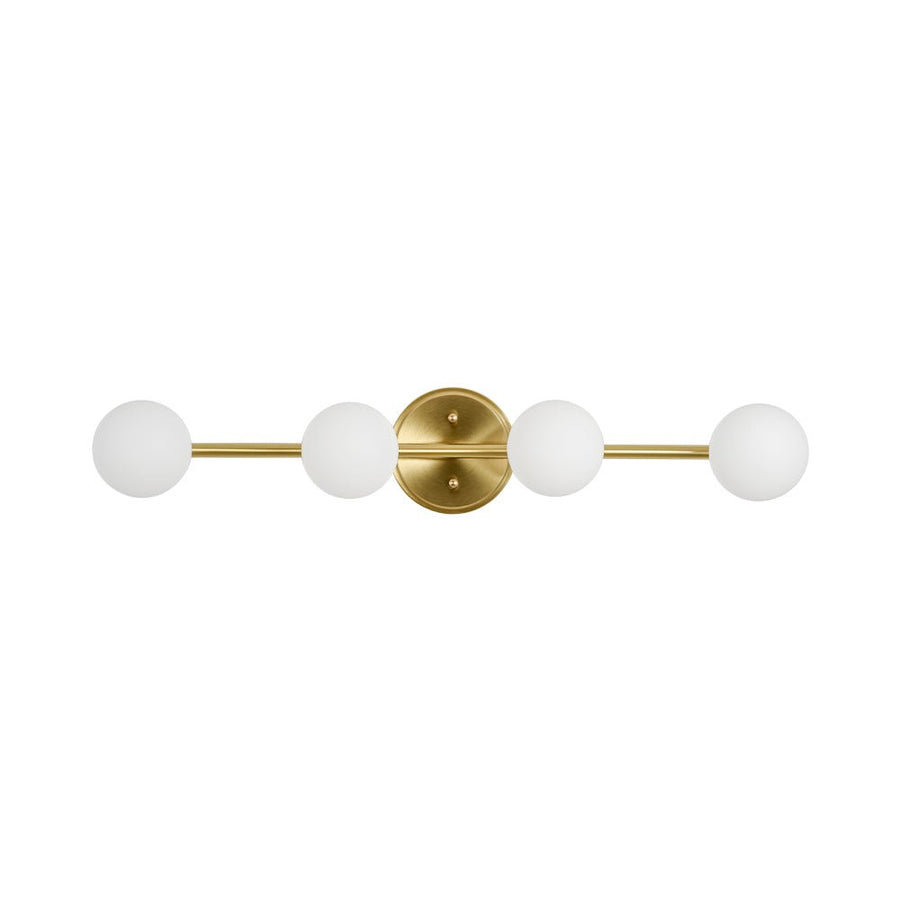 Chandelierias - Mid - century Aged Brass Glass Globe Linear Vanity Light - Wall Light - 3 Bulbs - 