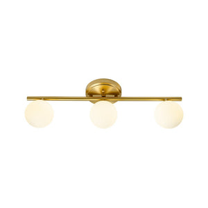 Chandelierias - Mid - century Aged Brass Glass Globe Linear Vanity Light - Wall Light - 3 Bulbs - 