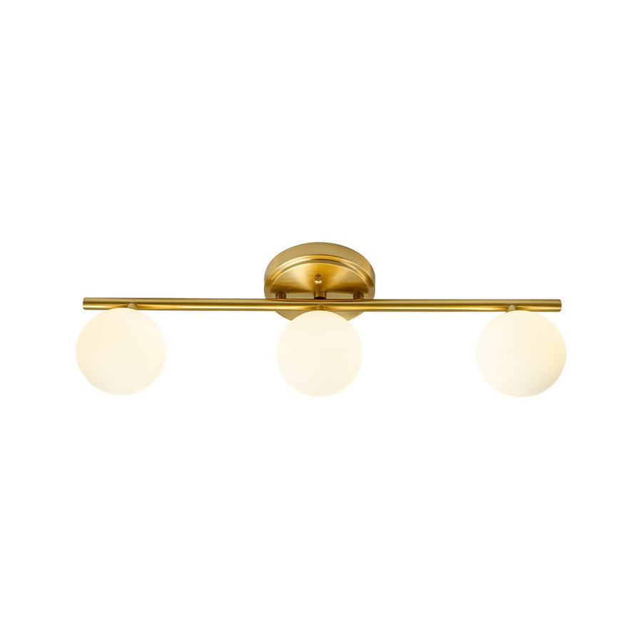 Chandelierias - Mid - century Aged Brass Glass Globe Linear Vanity Light - Wall Light - 3 Bulbs - 