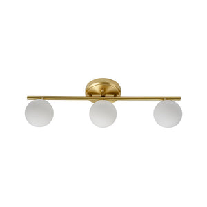 Chandelierias - Mid - century Aged Brass Glass Globe Linear Vanity Light - Wall Light - 3 Bulbs - 