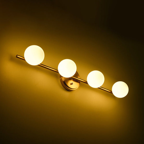 Chandelierias - Mid - century Aged Brass Glass Globe Linear Vanity Light - Wall Light - 3 Bulbs - 