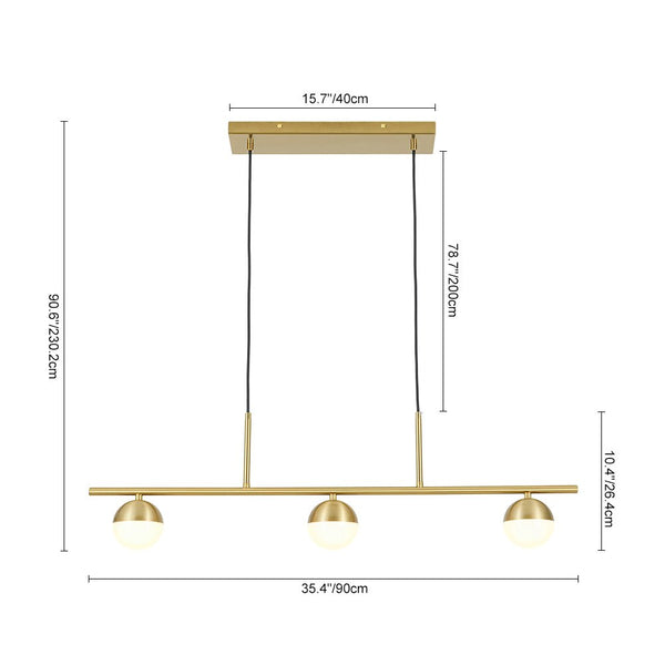 Chandelierias-Mid-century Brass 3-Light Acrylic Half-sphere Linear Pendant-Pendants-Brass-