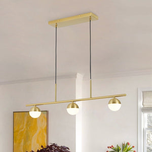 Chandelierias-Mid-century Brass 3-Light Acrylic Half-sphere Linear Pendant-Pendants-Brass-
