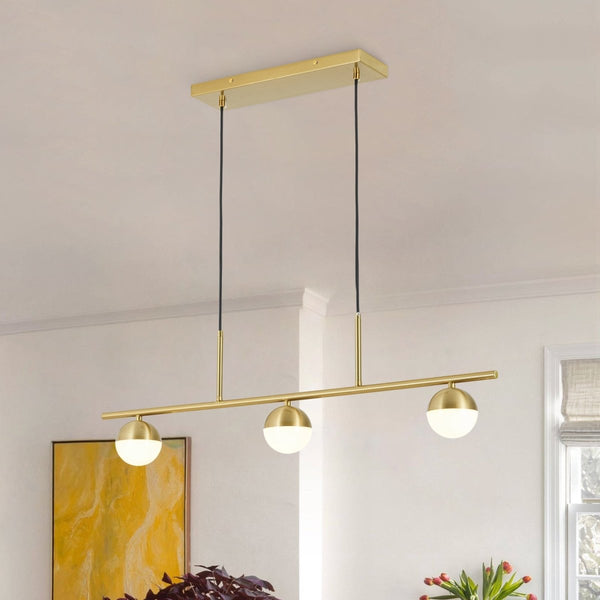Chandelierias-Mid-century Brass 3-Light Acrylic Half-sphere Linear Pendant-Pendants-Brass-