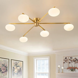 Chandelierias - Mid - century Brass 6 - Light Asymmetry Sputnik Semi - flush Mount - Semi Flush - Brass - 