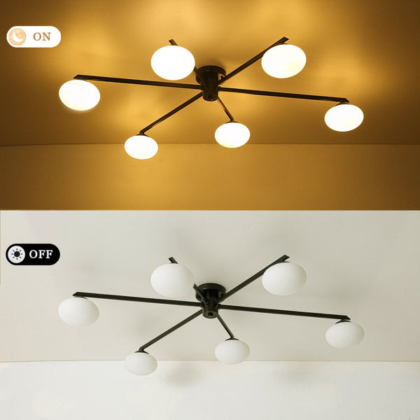 Chandelierias - Mid - century Brass Asymmetry Sputnik Semi - flush Mount - Semi Flush - Black - 6 Bulbs